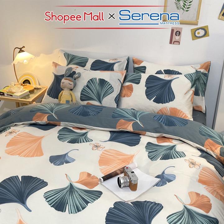 Ga Giường Đẹp 5 Món Cotton Living SERENA Cao Cấp Set Chăn Ra Grap Drap Gối Đệm Nệm Trần Bông Trải Phủ Bọc Giường Cao Cấp