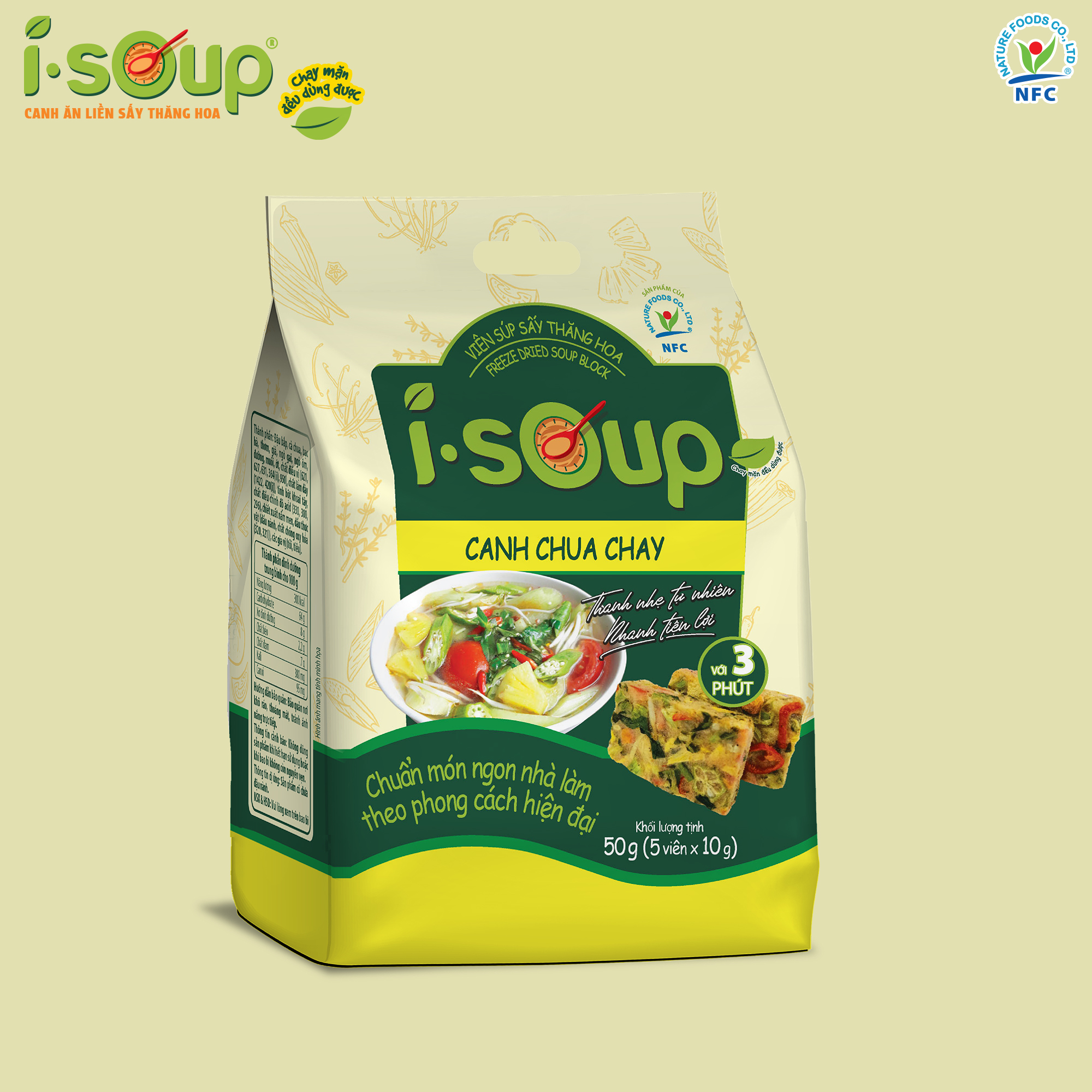 Combo 6 Túi Canh ISOUP (Canh Chua+ Rau Ngót + Cải Xoong) - Canh Ăn Liền Sấy Thăng Hoa