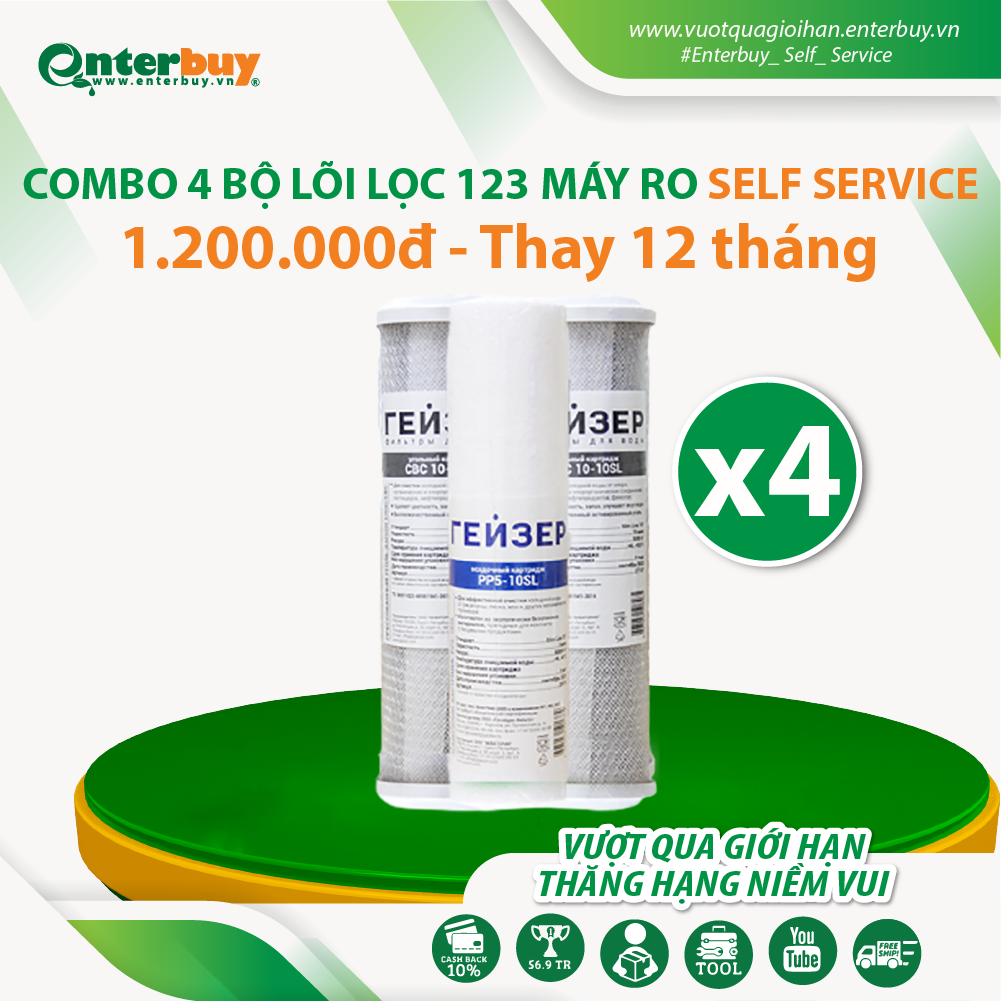 Combo 4 bộ 3 lõi lọc nước 123 dành cho máy lọc nước RO gia đình nhập khẩu nguyên chiếc từ châu Âu by Enterbuy Việt Nam - Hàng chính hãng