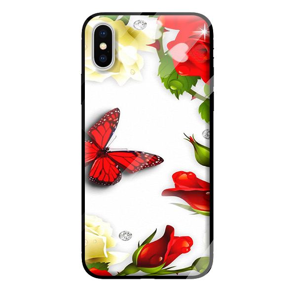 Ốp kính cường lực cho iPhone X mẫu BƯỚM ĐỎ 1 - Hàng chính hãng