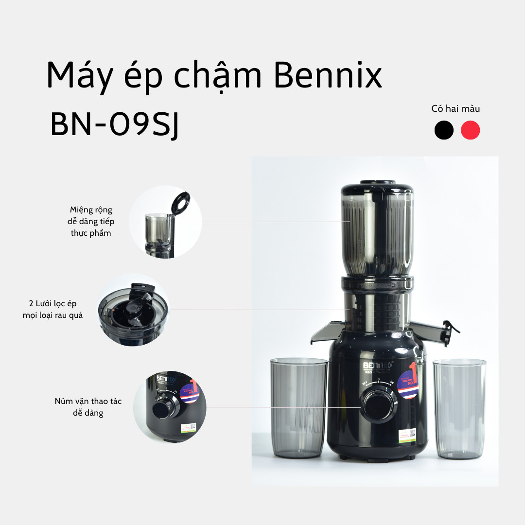 Máy Ép Chậm Bennix BN-09SJ, Máy Ép Trái Cây Nguyên Quả Kiệt Bã Công Suất 250W- Hàng Chính Hãng