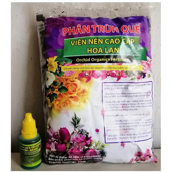 COMBO PHÂN BÓN TRÙN QUẾ CAO CẤP CHO HOA LAN GÓI 1KG + CHẾ PHẨM HÙNG NGUYỄN 20ML