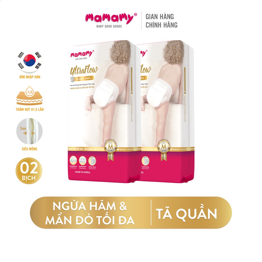 Combo 2 bịch Tã Quần Mamamy Ultraflow siêu chống tràn, khô thoáng đủ size M44L42XL36XXL26