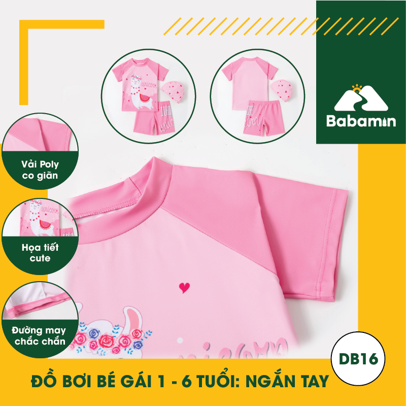 Đồ Bơi Ngắn Tay Cho Bé Gái 1 - 6 Tuổi Hình Cừu Dễ Thương - Siêu Mềm Mượt - DB16