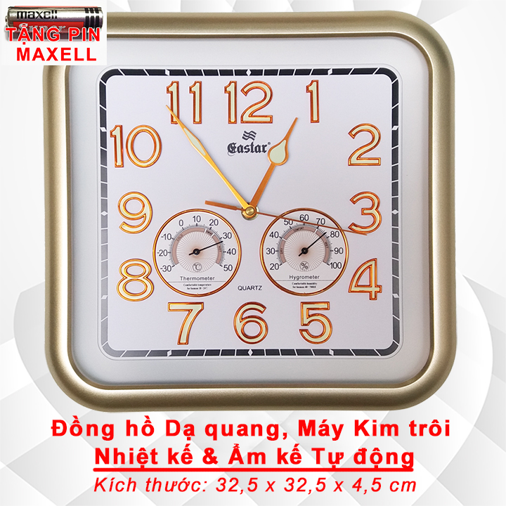 ĐỒNG HỒ KIM TRÔI SỐ NỔI 3D CÓ DẠ QUANG VÀ NHIỆT ẨM KẾ CƠ  - VUÔNG MẶT TRẮNG
