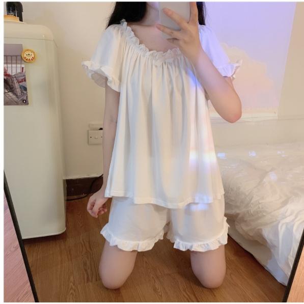 Đồ bộ mặc nhà mùa hè dễ thương quần ngắn trắng BK01