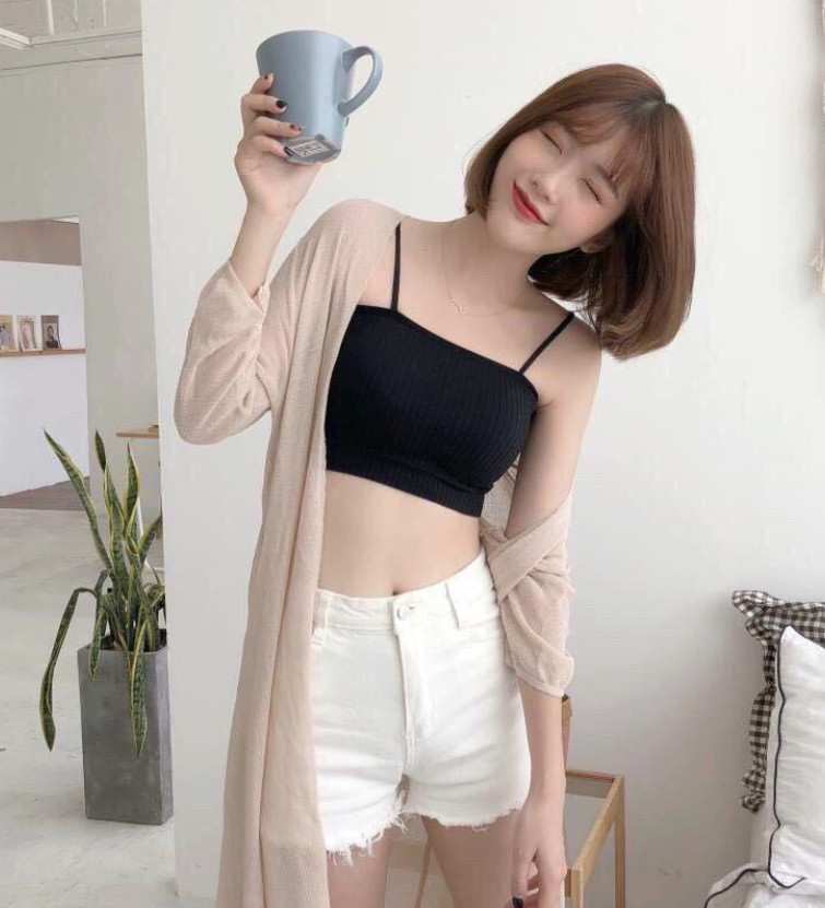 Áo Bra Croptop Hai Dây Với Đệm Ngực Gợi Cảm Dành Cho Nữ