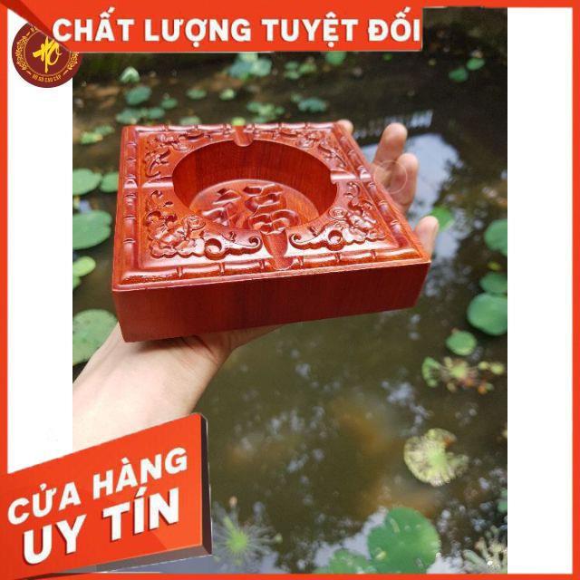 GẠT TÀN THUỐC GỖ HƯƠNG ĐỤC CHẠM HOA VĂN CHỮ PHÚC