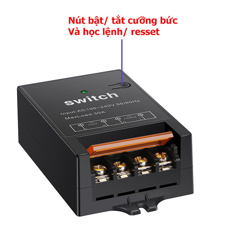 Công tắc điều khiển từ xa 5Km(5000m)/220V 30A có học lệnh tần số 433MHZ bật tắt máy bơm nước máy rửa xe công suất lớn