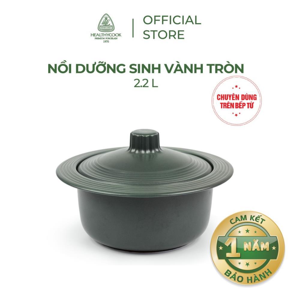 Nồi sứ dưỡng sinh Minh Long vành tròn 2.2 L + nắp dùng cho bếp từ