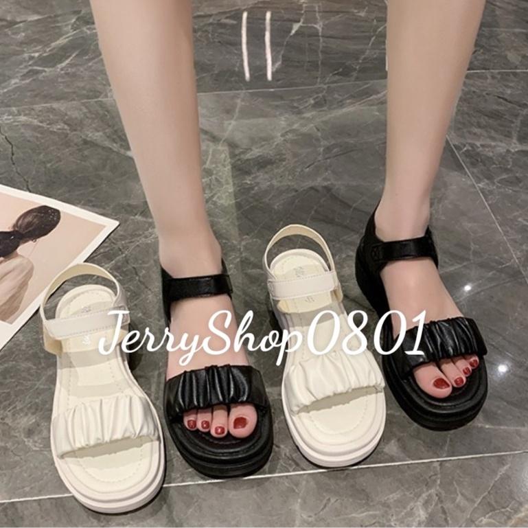 Giày Sandal nữ 3P QUAI NGANG NHÚN ĐẾ BÁNH MÌ mẫu mới trend