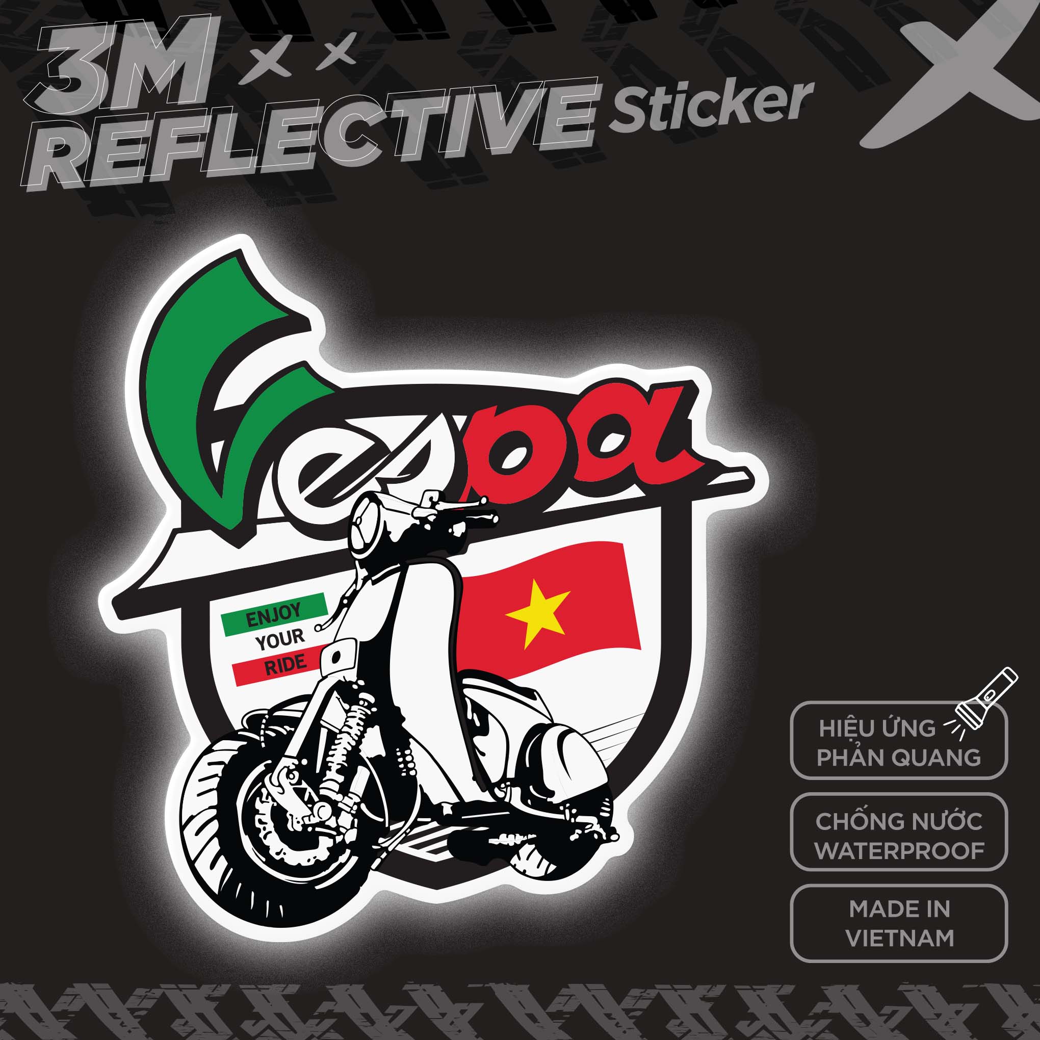 VESPA ENJOY YOUR RIDE 3M - Reflective Sticker Die-cut Hình phản quang thương hiệu STICKER FACTORY