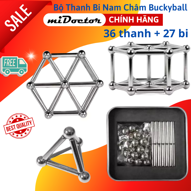 Bộ Đồ Chơi Xếp Hình Thông Minh Nam Châm, Thanh Bi Buckyball Chính Hãng miDoctor