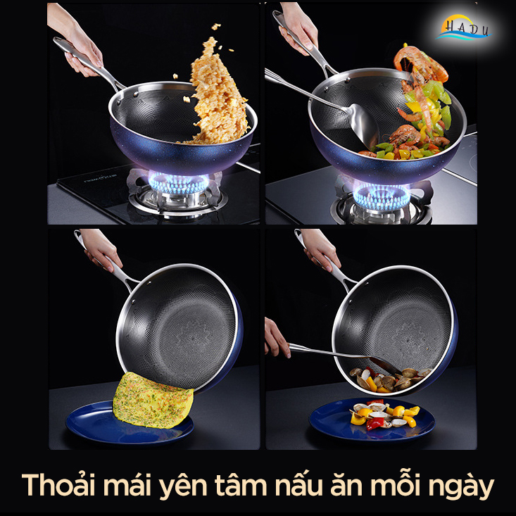 Chảo Chống Dính Bếp Từ Sâu Lòng Có Nắp 30cm Inox 304 Kim Cương Xanh Đạt Chất Lượng Đức SSGP