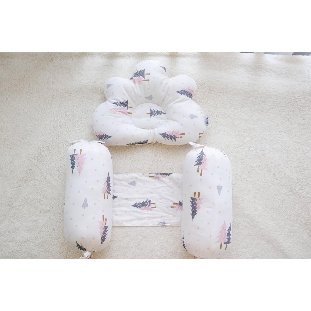 Gối chống bẹt đầu &amp; gối chặn RUNA KIDS - Chất liệu Cotton Hàn 100% cao cấp, mềm mịn, an toàn cho da bé