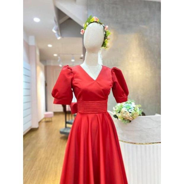 Đầm xoè bo eo tay phồng nơ lưng Sang Trọng - Size M/L đến 57kg -MS103Y MMR