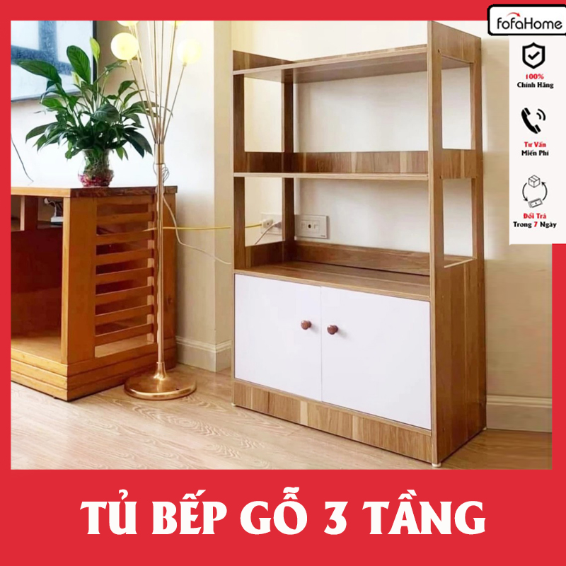 Hình ảnh Tủ Gỗ - Tủ Sắp Xếp Nhà Bếp 3 Tầng 2 Cánh C100 x R60 x S30cm. Tủ Gỗ Để Lò Vi Sóng, Nội Thất Phòng Bếp Hiện Đại. Gỗ Công Nghiệp MDF