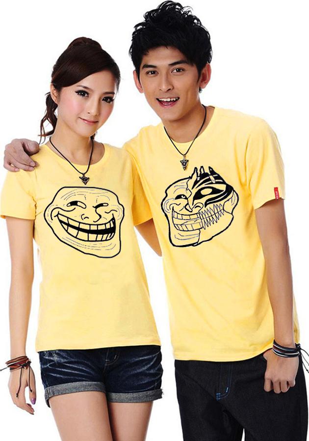 Bộ Áo Thun Đôi Nam Nữ Troll Face Màu Vàng - XXL - M
