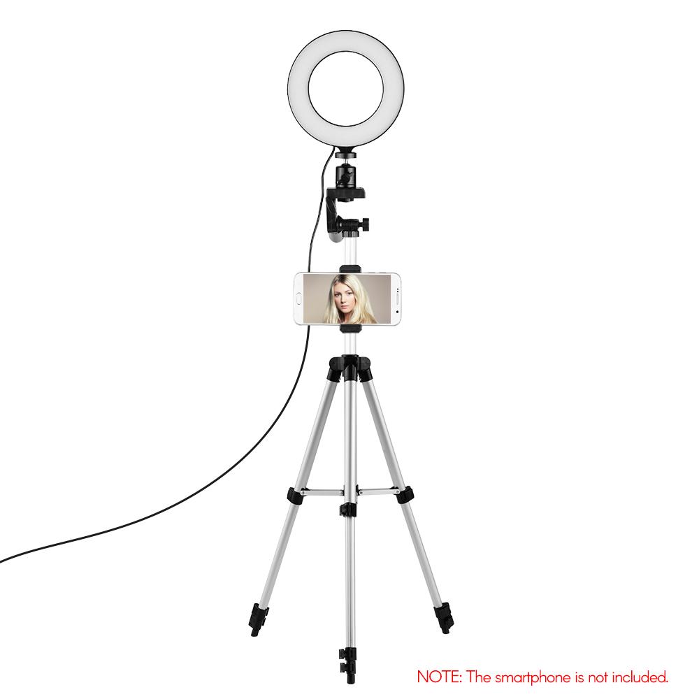 Phone Live Streaming Lighting Kit 6.3inch/16cm 2700K~6500K Bi-color Dimmable USB Ring Video Light + Max. Height 110cm