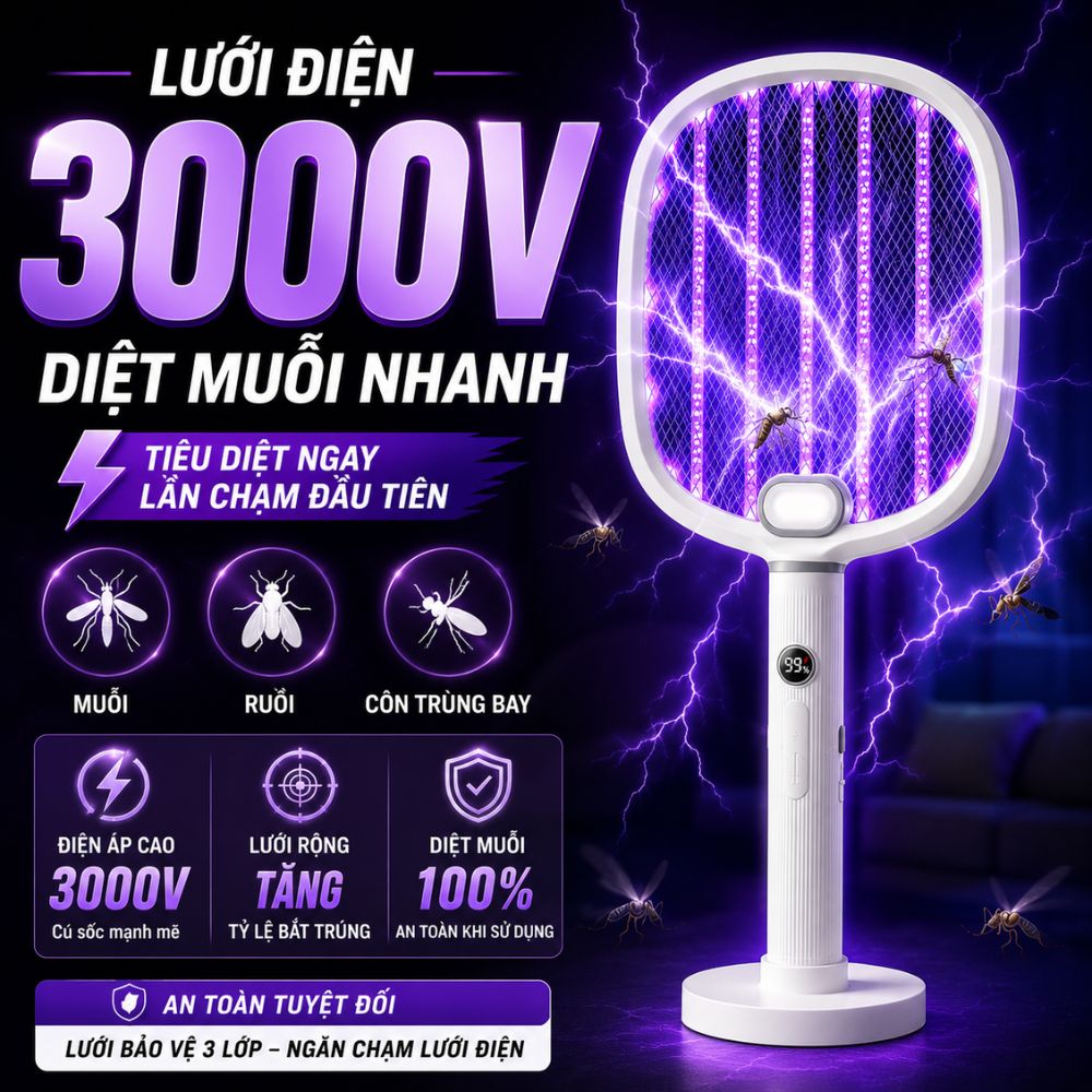 Vợt Bắt Muỗi Tự Động Kachi MK462 – Tích Hợp Đèn Bắt Muỗi, Màn Hình LED Thông Minh - hàng chính hãng