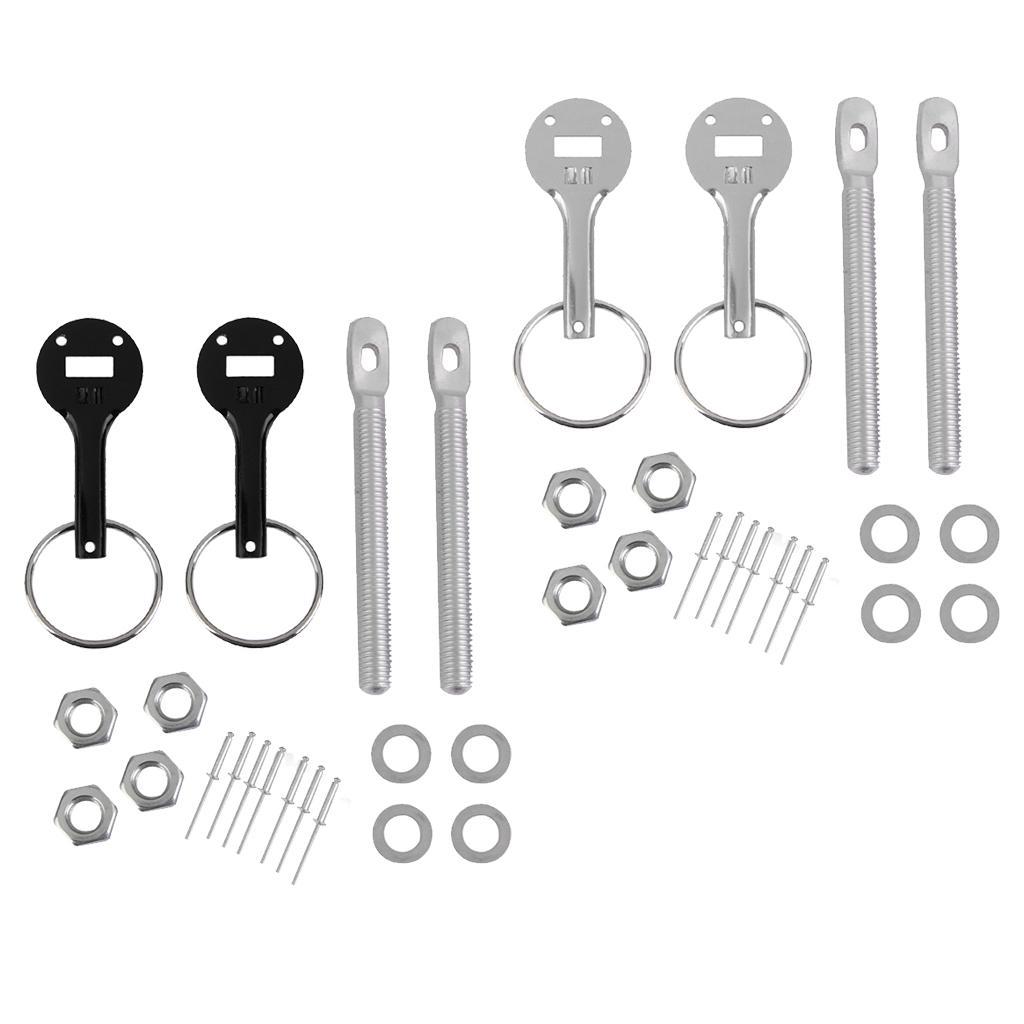 Hood Pin Black+Silver Racing Lock Kit Set Pair