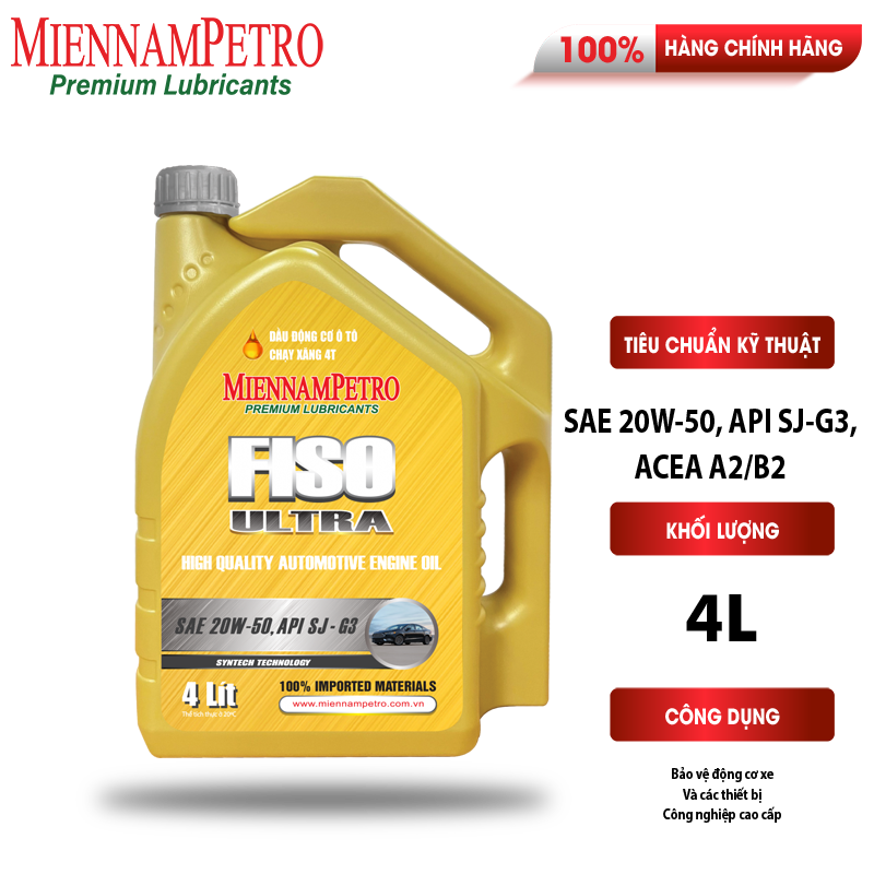 Dầu Nhớt Tổng Hợp MiennamPetro Fiso Ultra 20W-50 API SJ/CF 4L Bảo Vệ Và Chống Ăn Mòn Động Cơ Xe Ô Tô, Xe Khách Cao Cấp