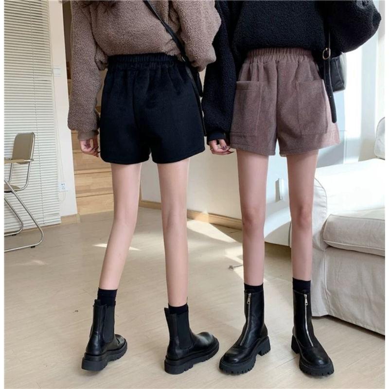 Quần short đùi dạ nữ 2 túi trước, cạp chun dày dặn