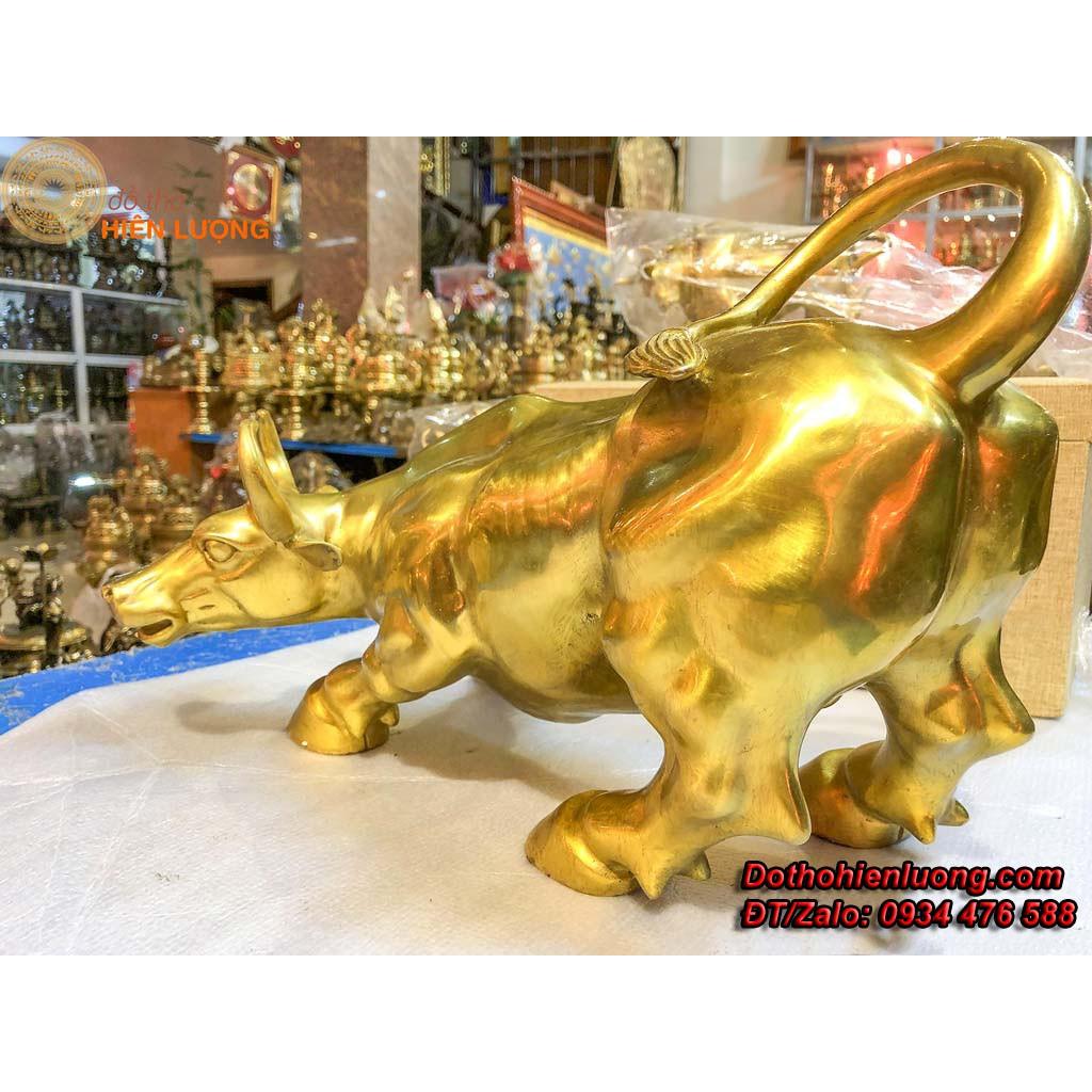 Tượng Trâu Chiến Bằng Đồng Vàng Dài 40cm- Tượng Trâu Phong Thủy