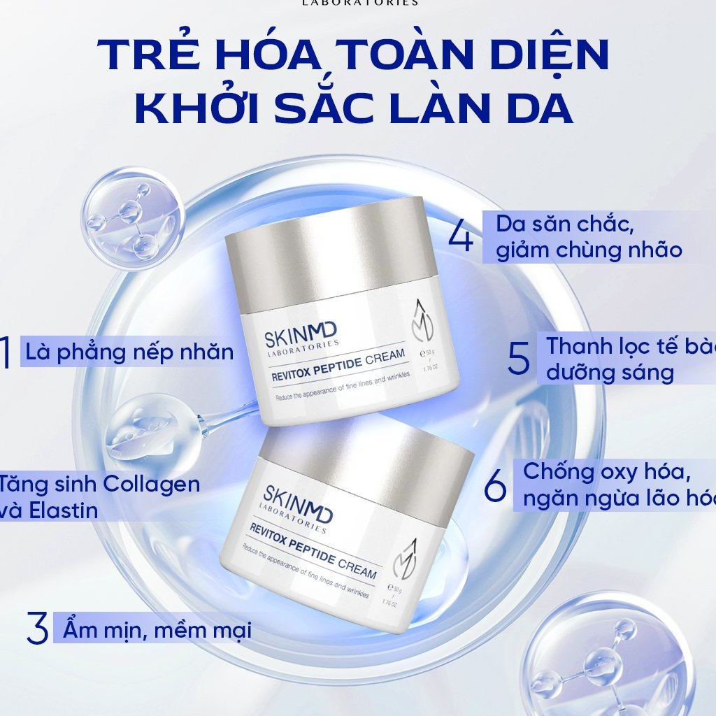Combo xóa nhăn mờ nám SKINMD PURE WHITENOL SERUM 50ml và SKINMD REVITOX PEPTIDE CREAM 50g cải thiện độ săn chắc và đàn hồi, trẻ hóa da