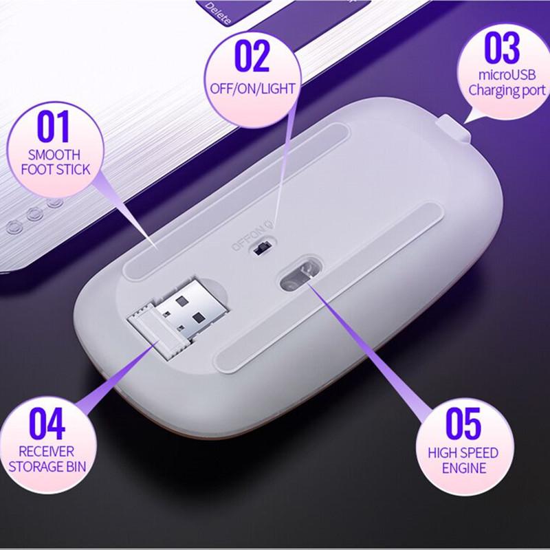 Chuột Không Dây RGB Sạc Máy Tính Mause Im Lặng Công Thái LED Chuột USB Backlit Nhiều Màu Sắc Phát Sáng Chuột Văn Phòng Cho Laptop