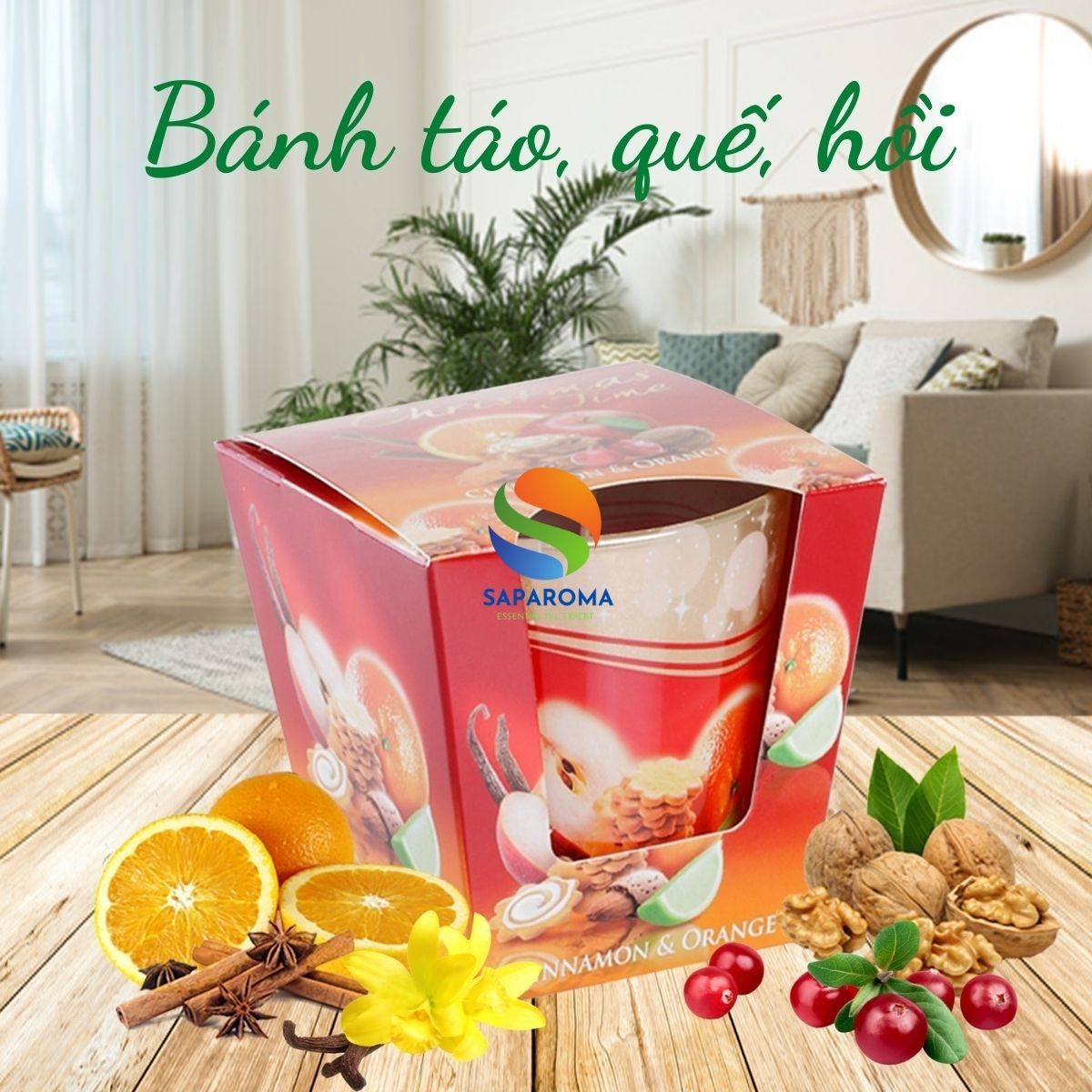 Ly nến thơm tinh dầu Bartek Christmas Time 115g QT028493 - bánh táo, cam, quế, trang trí, thơm phòng, thư giãn, hỗ trợ khử mùi