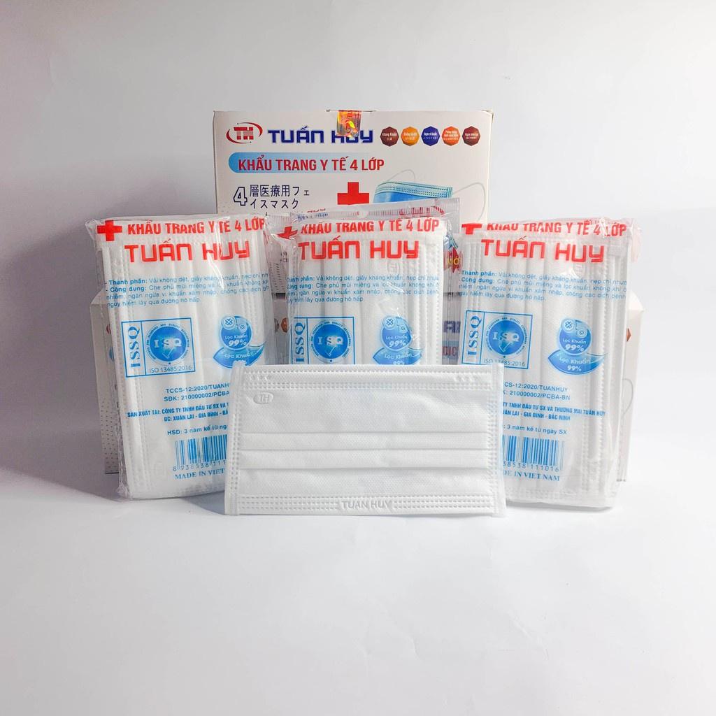 Khẩu trang y tế, Khẩu trang TUẤN HUY 4 lớp màu Trắng, hộp 50 chiếc , hàng chính hãng.