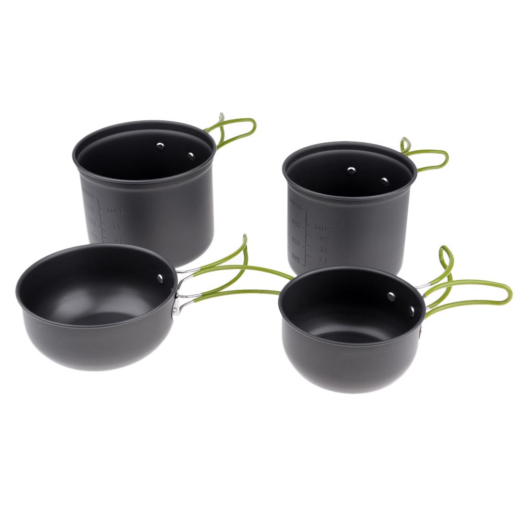 Cookware Travel Outdoor Camping Cooking Picnic Hiking Bowl Pot Pan Set of 4