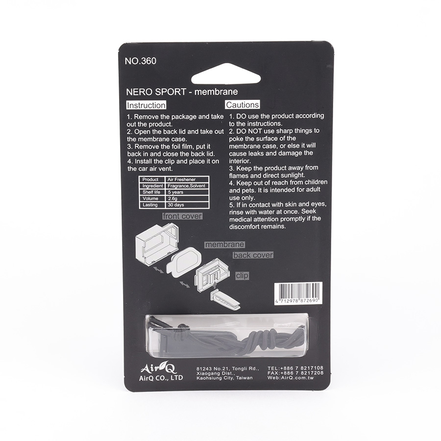 Nước Hoa Ô Tô 2in1 Treo Gương &amp; Ghim Máy Lạnh AIR-Q Nero Sport No360 Đánh Thức Cảm Xúc Trên Mọi Hành Trình - Nhập Khẩu Chính Hãng