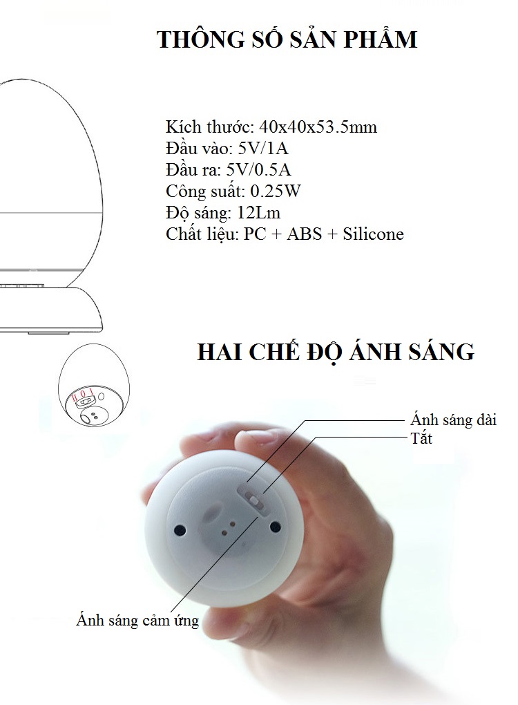 Đèn Led Cảm Ứng Chạm Hình Quả Trứng Chim