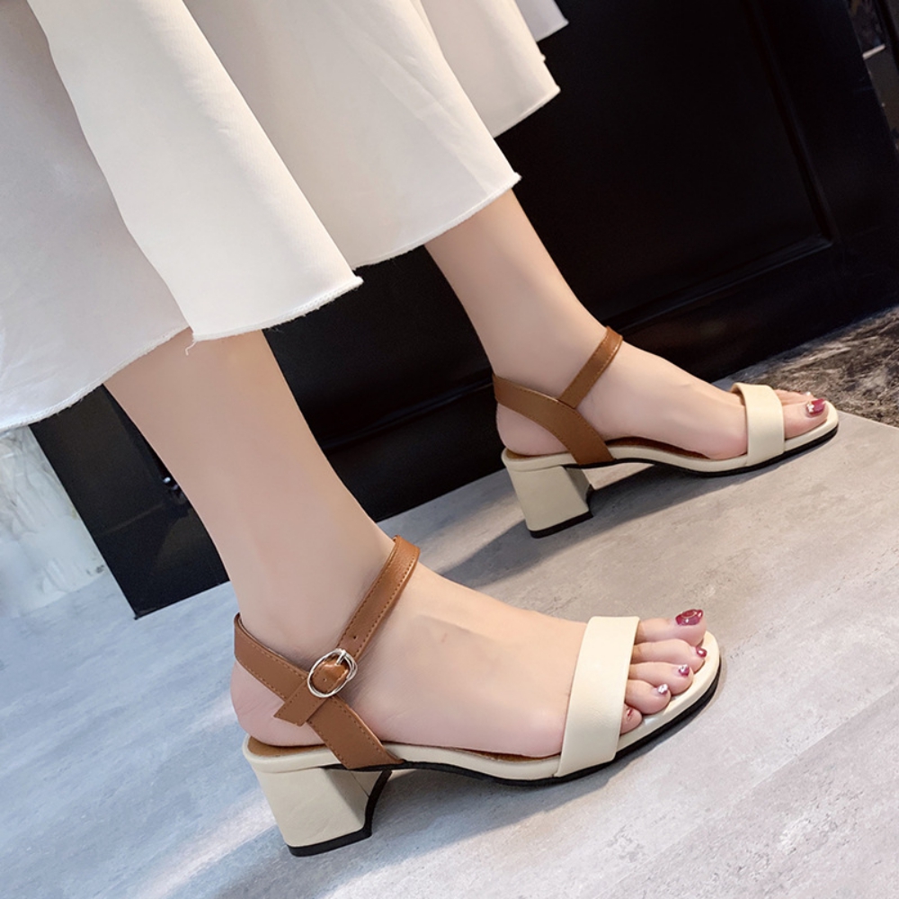 Sandal Cao Gót Nữ Đẹp/ Giày Cao Gót Nữ Đẹp Hở Mũi Chất Da Mềm Đế Vuông Cao Cấp Cao 5 Cm Phong Cách Hàn Quốc.