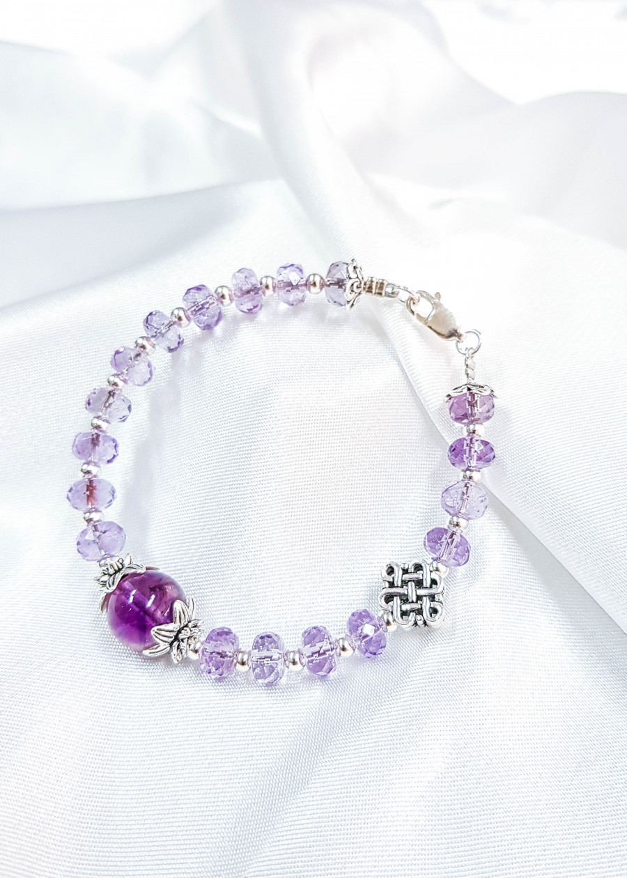 Vòng tay mệnh hỏa, thổ đá thạch anh tím mix charm đồng tâm LAT.106