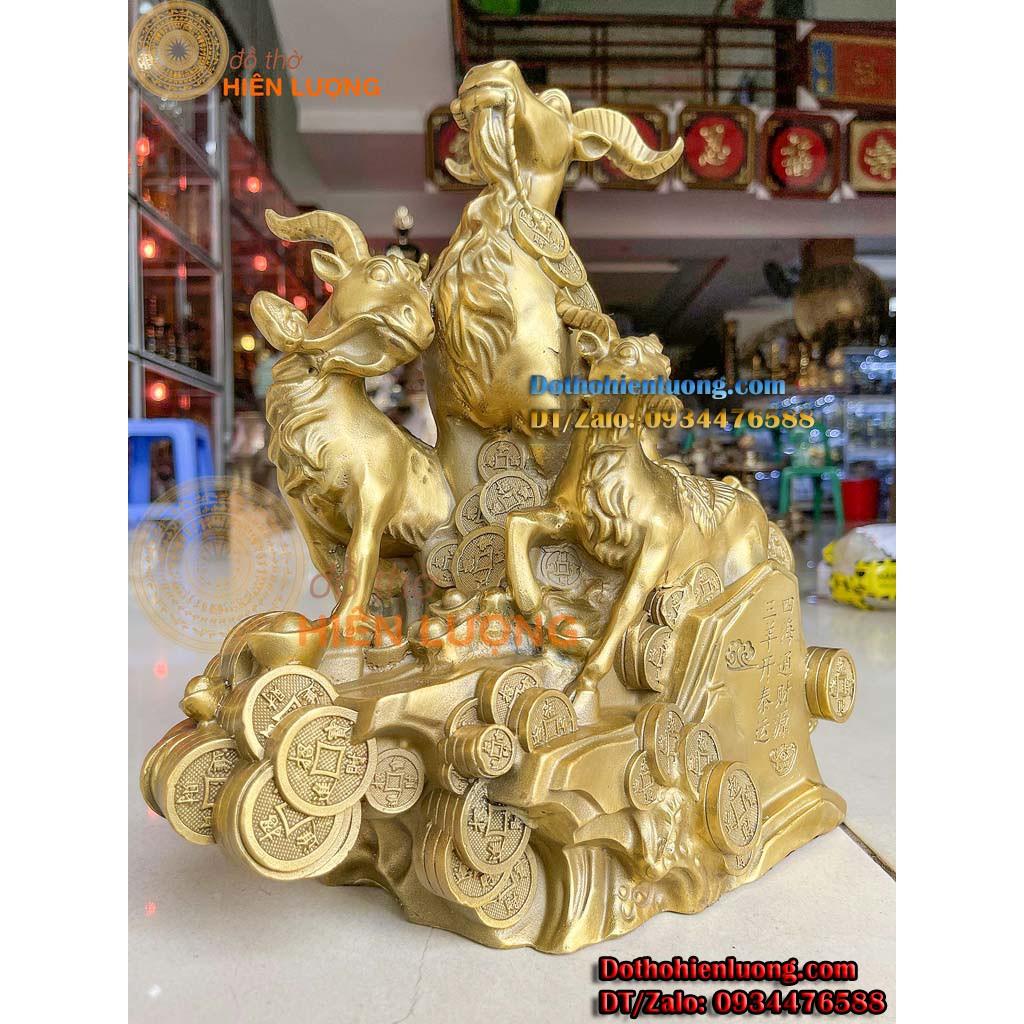 Tượng Tam Dương Khai Thái - Tượng Dê Phong Thủy Bằng Đồng Cao 30cm, Nặng 4,5kg