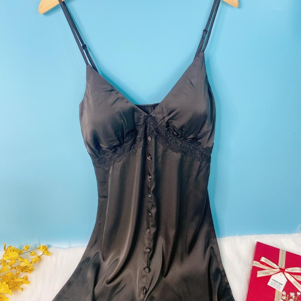 Váy ngủ nữ, váy 2 dây lụa mềm quyến rũ VILADY - V123 màu đen huyền bí, thiết kế siêu sang, chất liệu lụa Pháp ( lụa latin) cao cấp