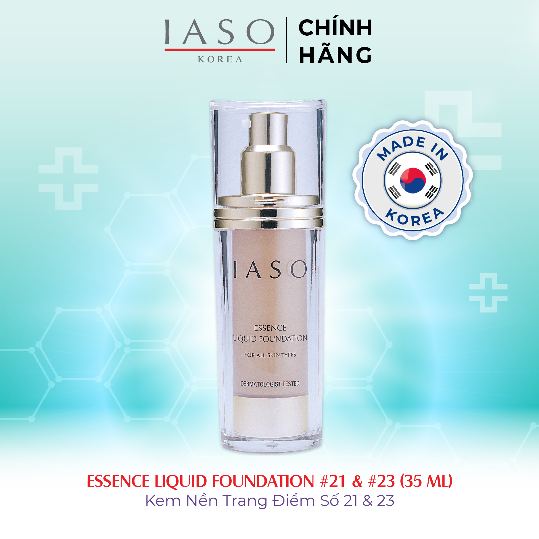 I32 – I33 Kem nền trang điểm số 21-23 IASO Essence Liquid Foundation #21 - #23 35ml