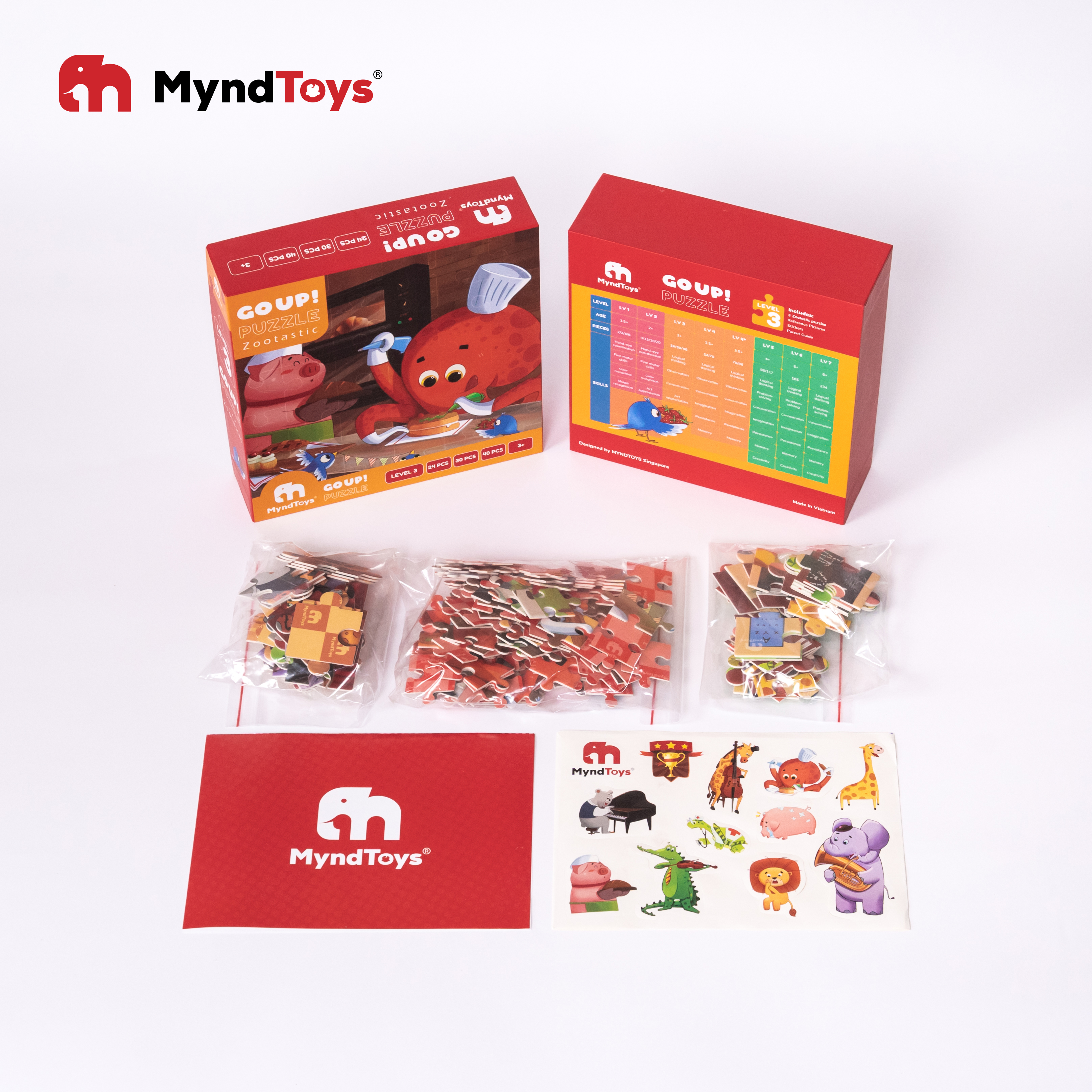 Đồ chơi giáo dục, bộ xếp Hình Myndtoys Go Up! Puzzle Level 3 - Zootastic