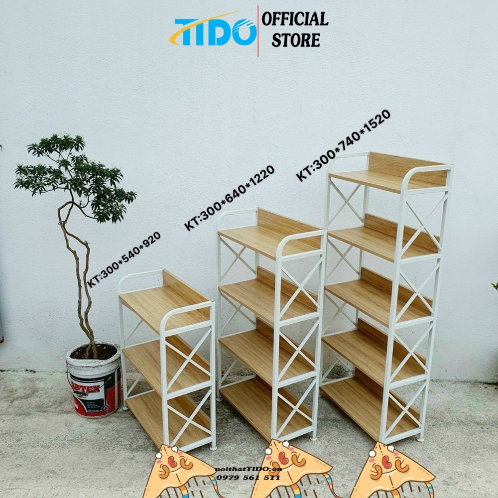 Kệ đựng đồ khung sắt mặt gỗ - Hàng xuất cứng cáp, đầy đủ phụ kiện lắp ráp - Chính hãng TIDO