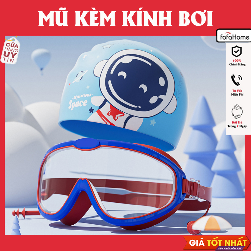 Kính Bơi Trẻ Em Kèm Mũ Và Nút Bịt Tai Chống Tia UV, Chống Sương Mù, Chống Thấm Nước - Kính Bơi Cho Bé - Giao Hoạ Tiết Ngẫu Nhiên