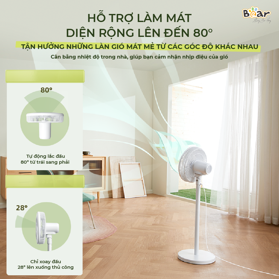 Quạt Điện Đứng Bear DFS-D47F2 47W Màu Trắng Chống Ồn Điều Khiển Từ Xa Tiết Kiệm Điện Sang Trọng Quạt Cây Đứng hàng chính hãng