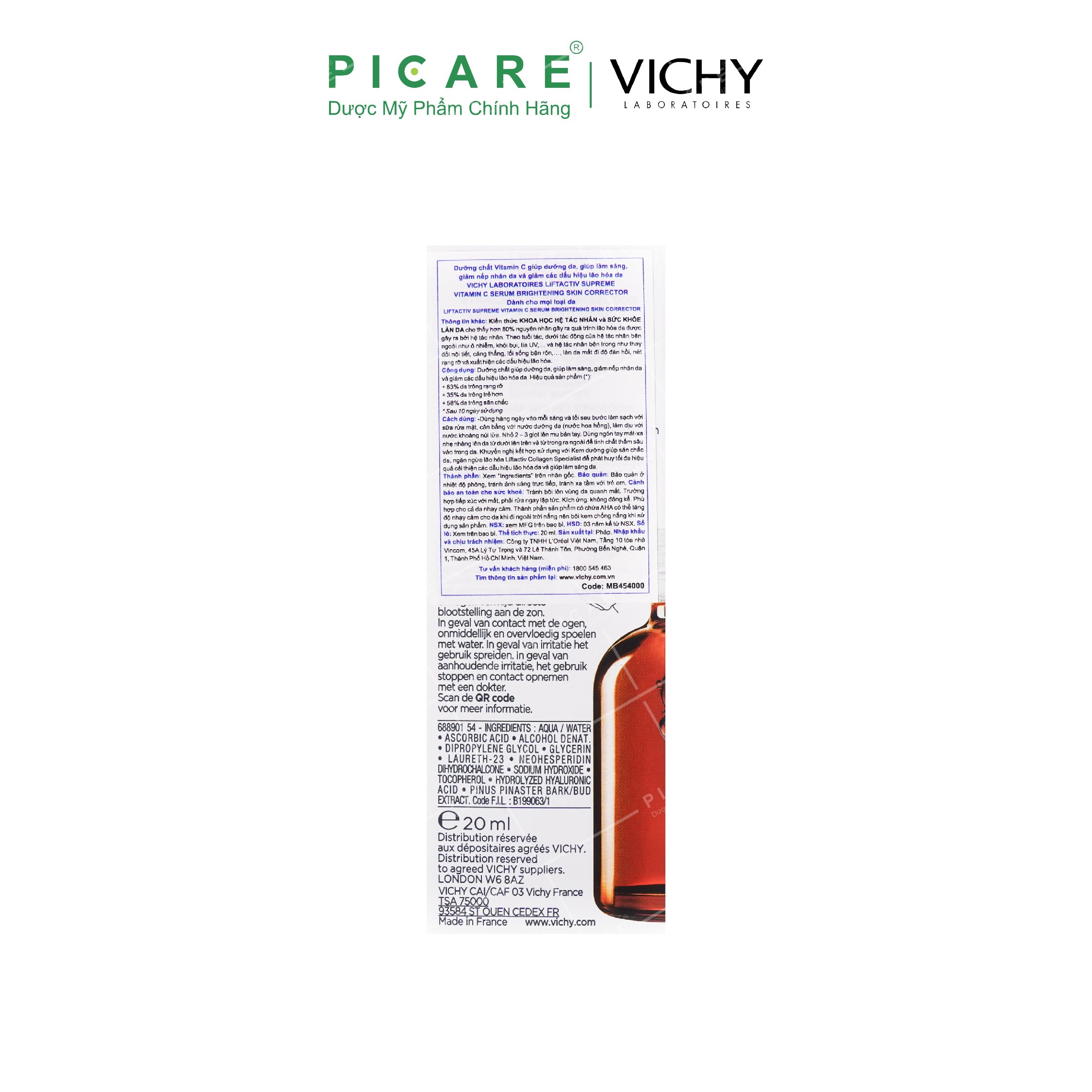 Tinh Chất Chống Oxy Hoá, Dưỡng Da Sáng Khoẻ Và Phục Hồi, Ngừa Lão Hoá Vichy Liftactiv Vitamin C pure 15% 20ml