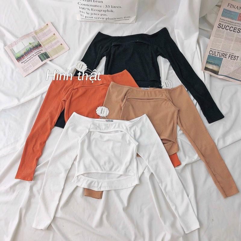 Áo croptop tay dài cut out hở ngực bẹt vai siêu xinh—- B0T
