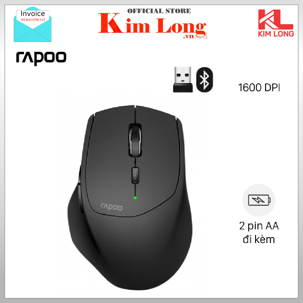 Chuột Rapoo MT550 kết nối không dây đa thiết bị - Bluetooth 3.0/4.0 và Usb Wiless 2.4 GHz - Hàng chính hãng