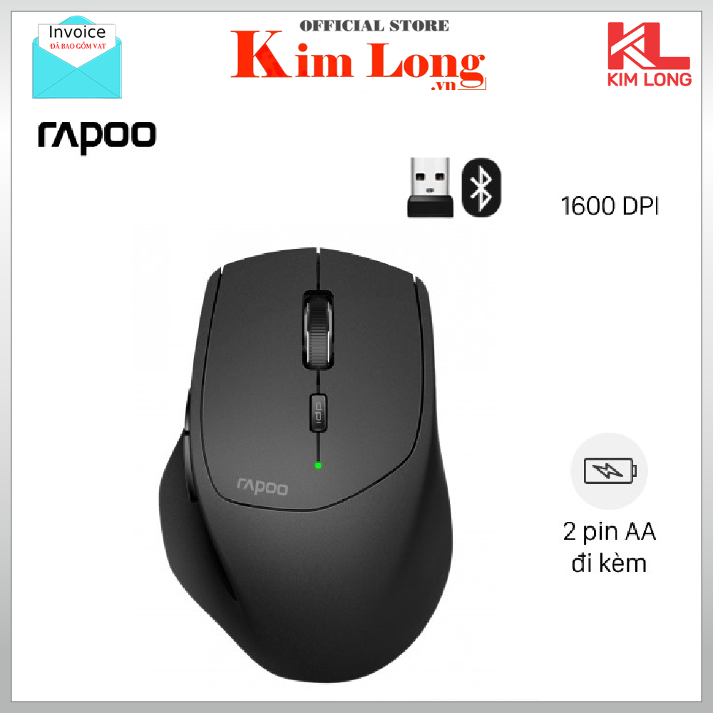 Chuột Rapoo MT550 kết nối không dây đa thiết bị - Bluetooth 3.0/4.0 và Usb Wiless 2.4 GHz - Hàng chính hãng