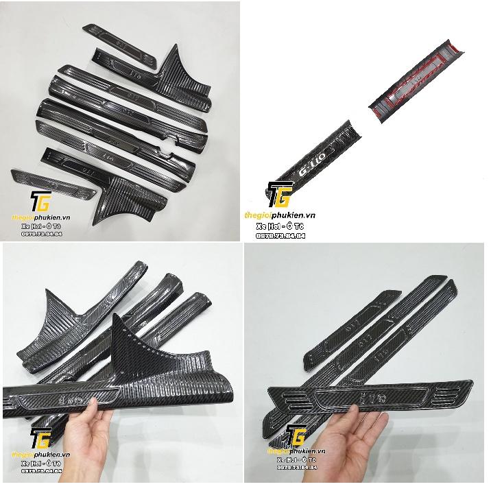 TRỌN BỘ Nẹp bước chân và ốp chống trầy cốp trong Hyundai Grand i10 2021 SEDAN - vân Carbon