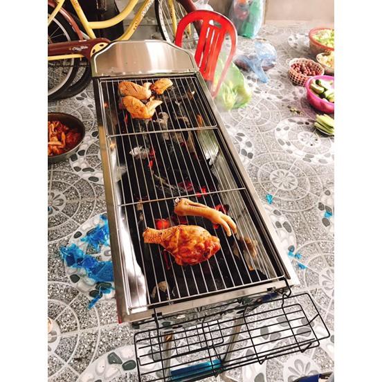 Bếp nướng BBQ ngoài trời dã ngoại nướng than hoa inox có thể gấp gọn chân cao xếp kèm phụ kiện - Hàng chính hãng